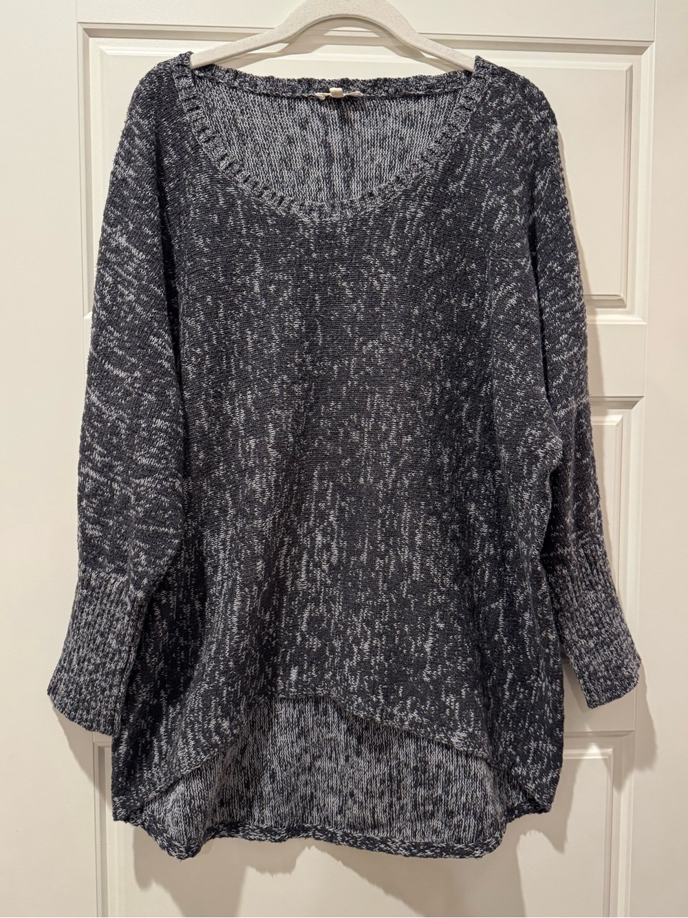 Eileen Fisher L Gray/White Knit Cotton Sweater